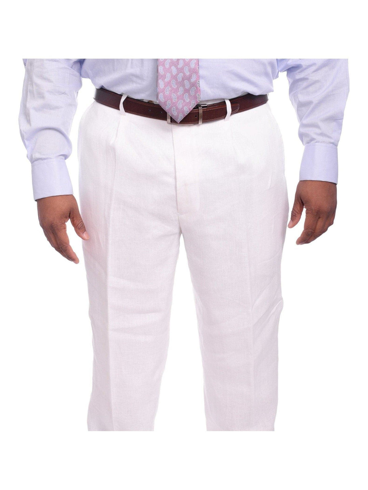Men's Classic Fit Solid White Single Pleated Linen Dress Pants
