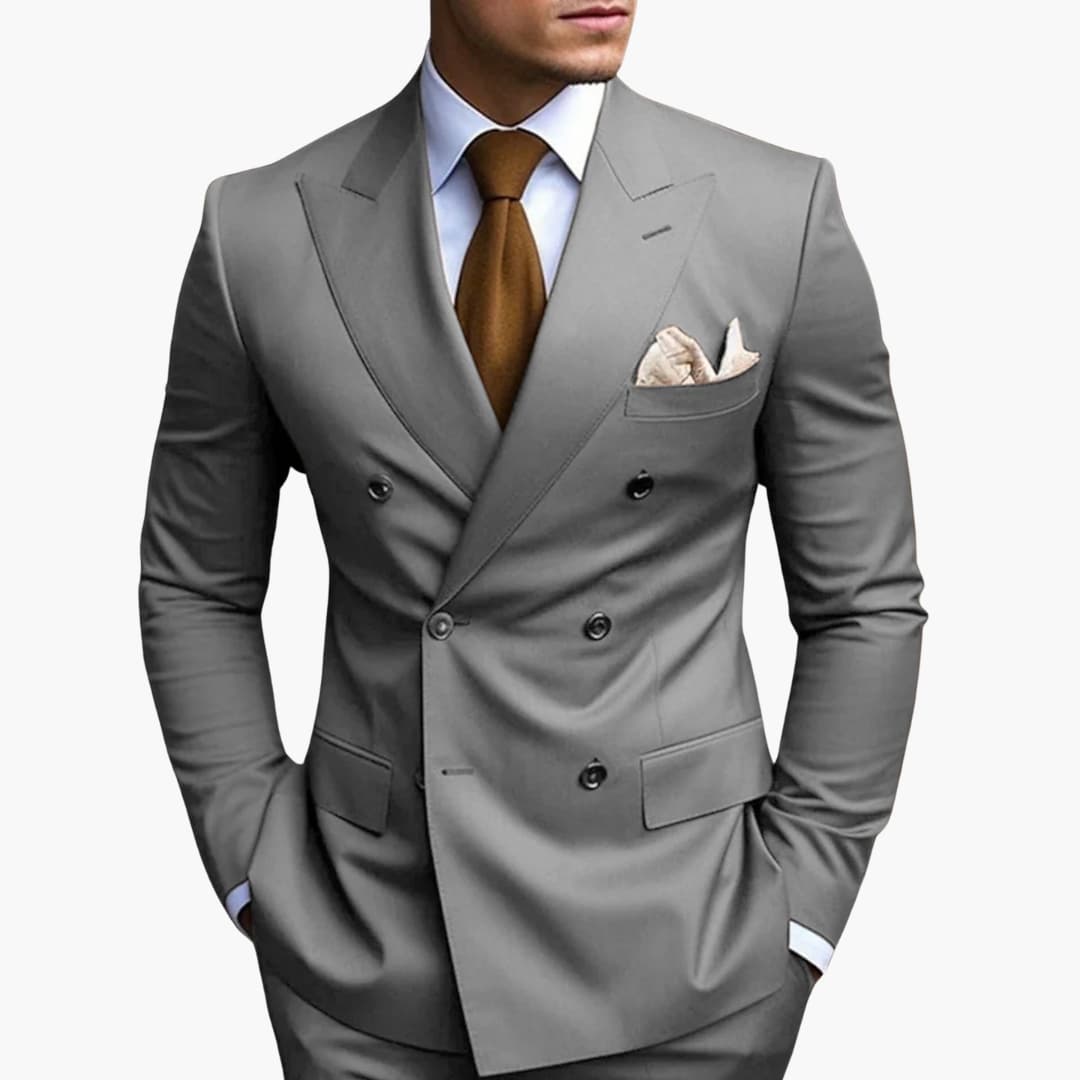 Men's Double-Breasted Suit Set – Tailored Notched-Lapel Blazer & Trousers for Weddings & Business