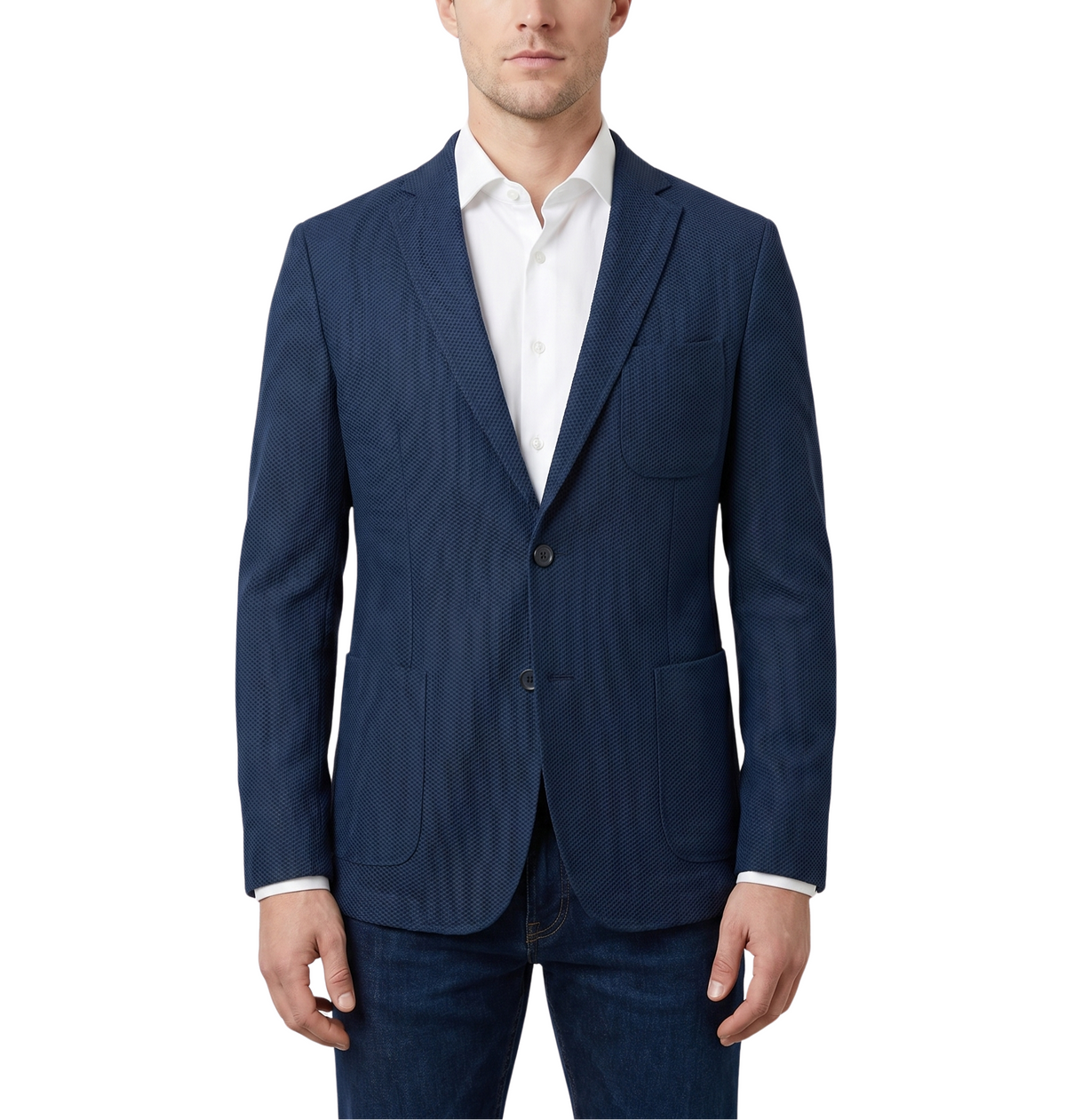Men's Navy Technical Weave Slim Fit 4 Way Stretch Air Blazer