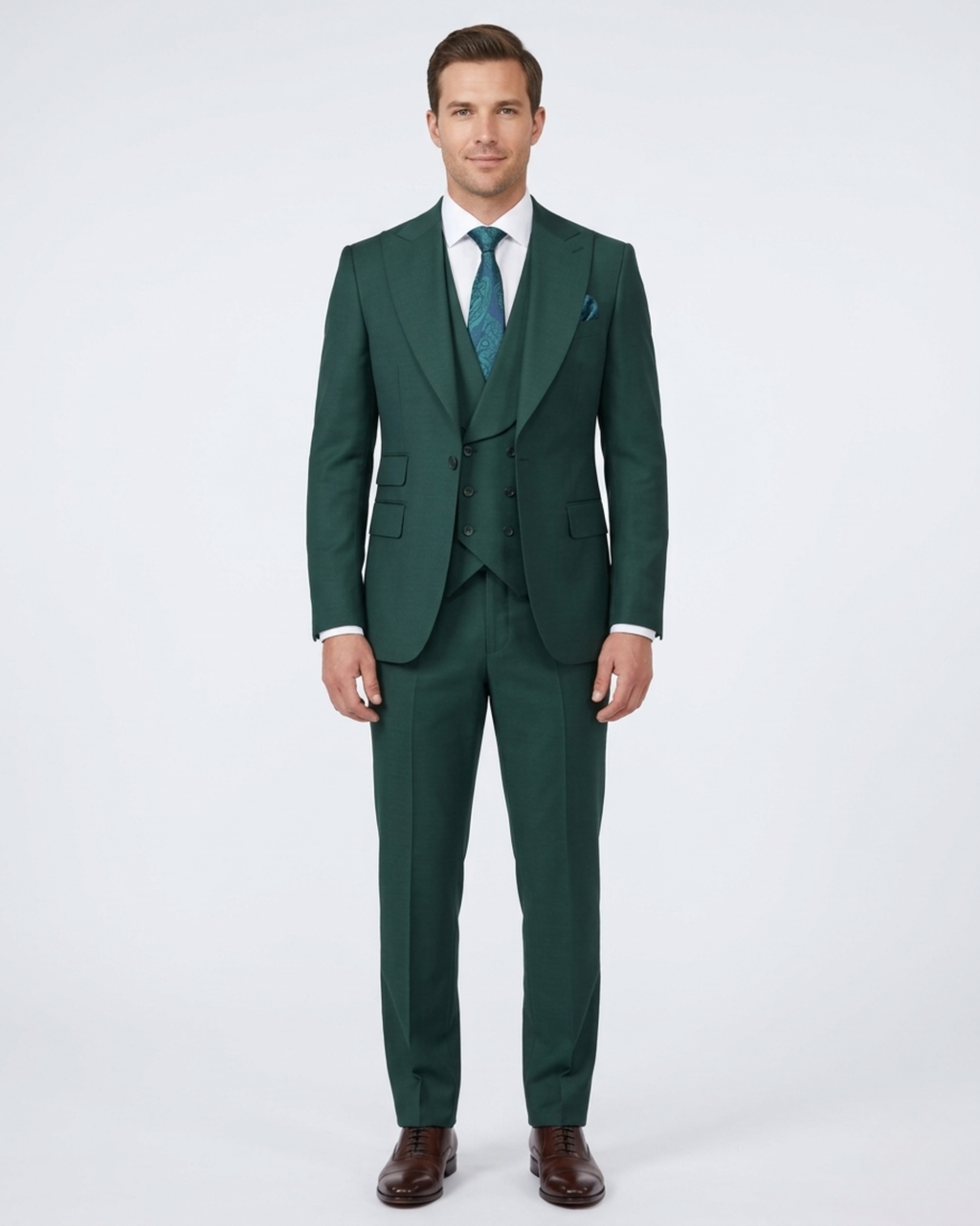 Men's Solid Hunter Green Wool 1-Button 3-Piece Regular Fit Suit