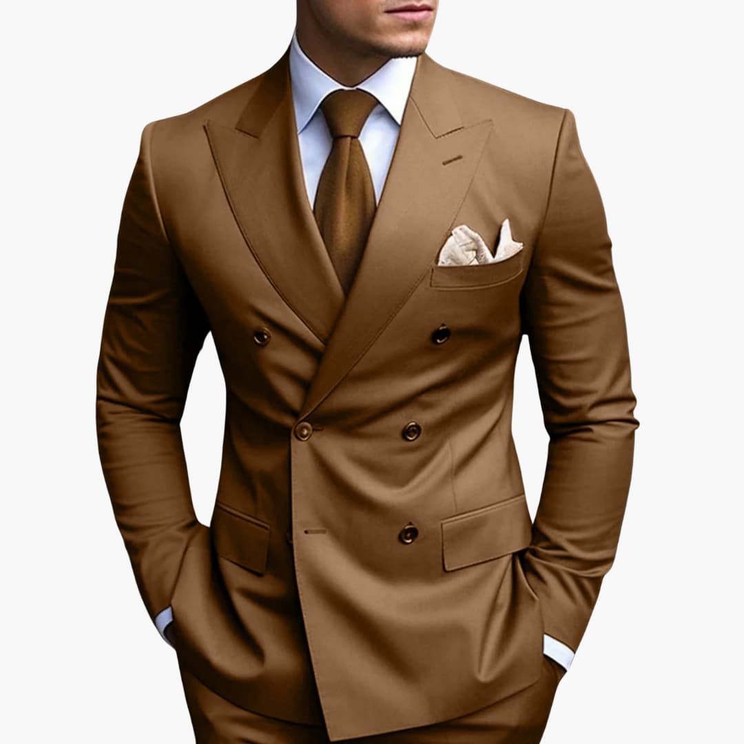 Men's Double-Breasted Suit Set – Tailored Notched-Lapel Blazer & Trousers for Weddings & Business