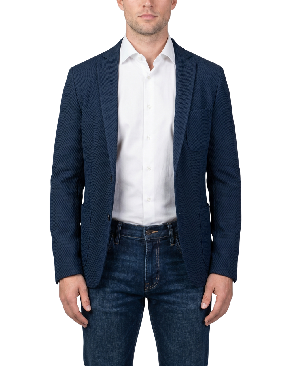 Men's Navy Technical Weave Slim Fit 4 Way Stretch Air Blazer – view 2
