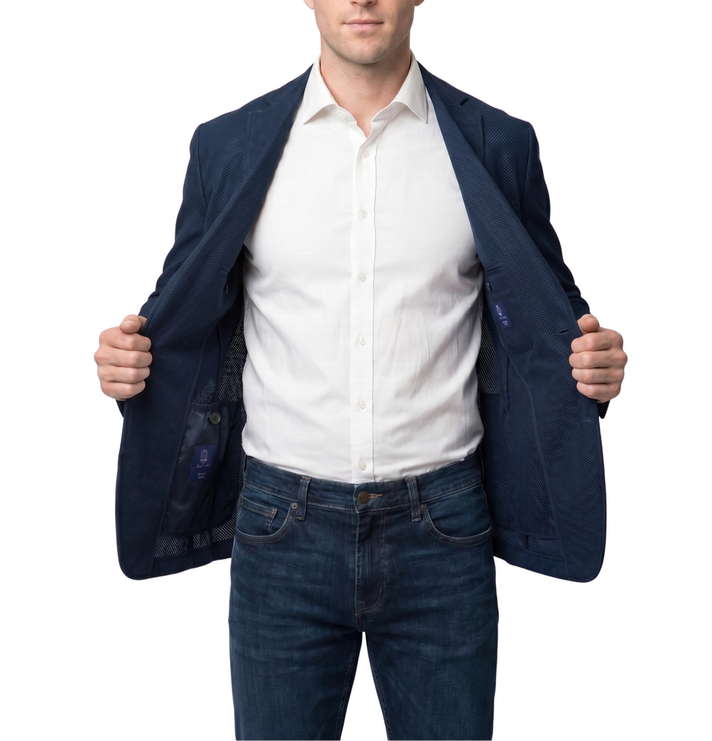 Men's Navy Technical Weave Slim Fit 4 Way Stretch Air Blazer – view 4
