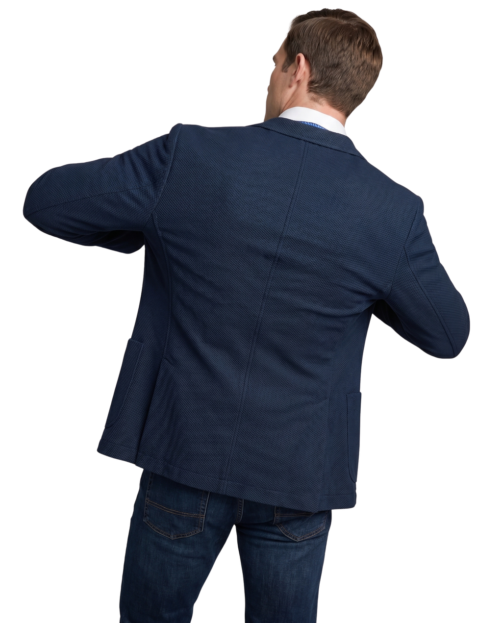 Men's Navy Technical Weave Slim Fit 4 Way Stretch Air Blazer – view 5