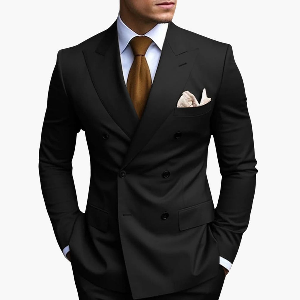 Men's Double-Breasted Suit Set – Tailored Notched-Lapel Blazer & Trousers for Weddings & Business