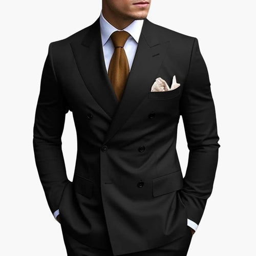 Men's Double-Breasted Suit Set – Tailored Notched-Lapel Blazer & Trousers for Weddings & Business