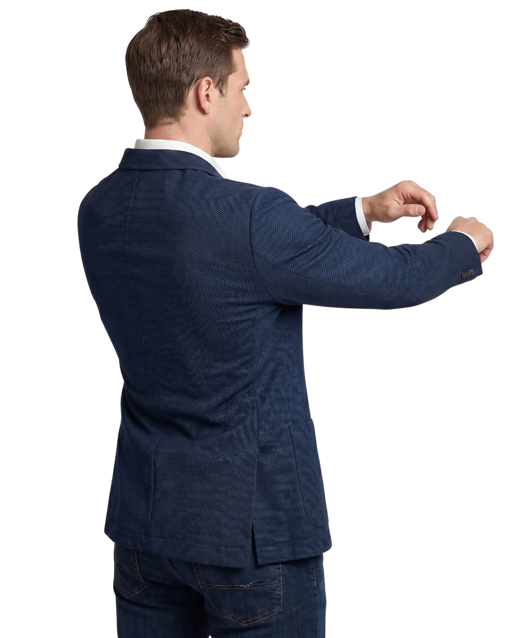 Men's Navy Technical Weave Slim Fit 4 Way Stretch Air Blazer – view 6