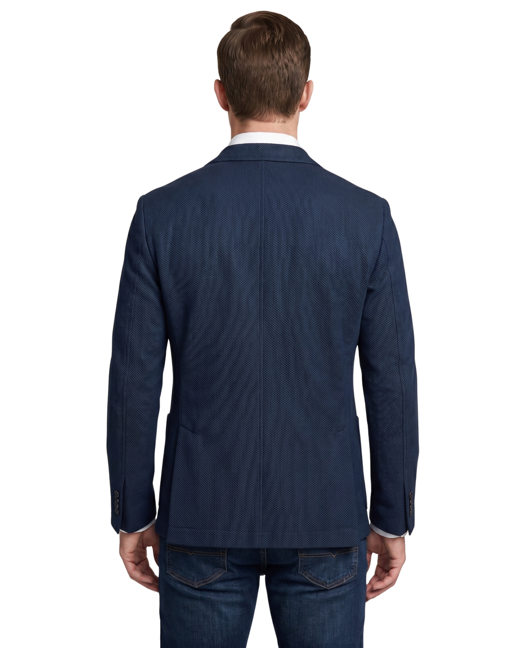 Men's Navy Technical Weave Slim Fit 4 Way Stretch Air Blazer – view 3