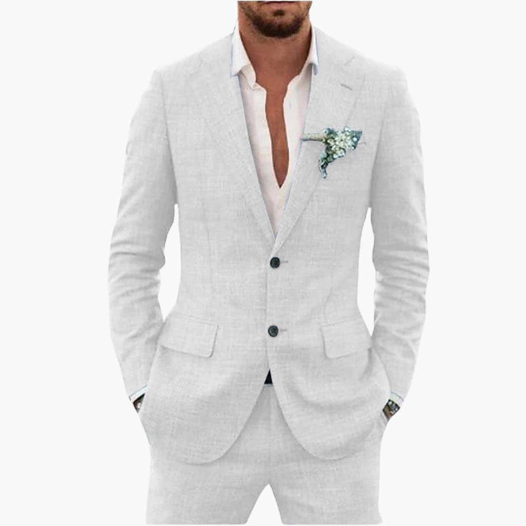 Men's Linen Suit Set – Two-Piece Button Blazer & Trousers Summer Holiday Suit