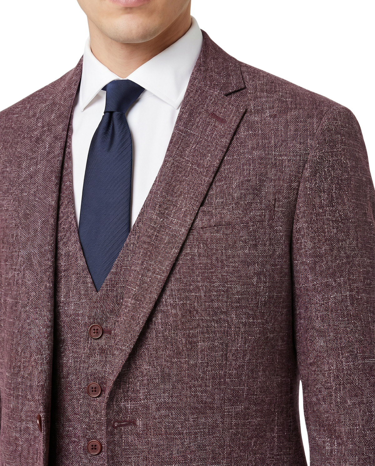 Men's Burgundy Wool Blend Slim Fit Notch Lapel 3-Button Suit – view 2