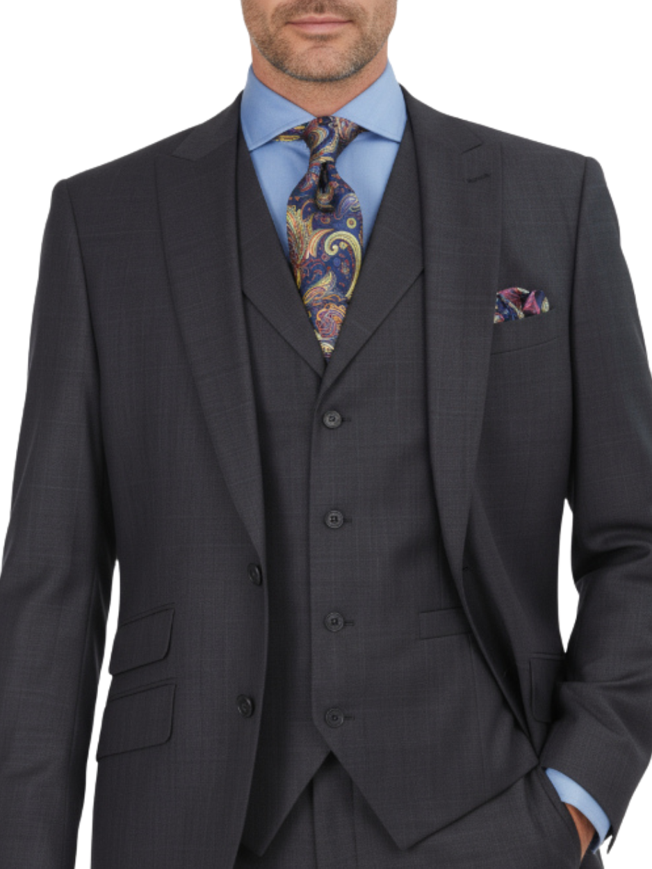 Men's Charcoal Striped Peak Lapel Classic Fit 3-Piece Wool Suit – view 3