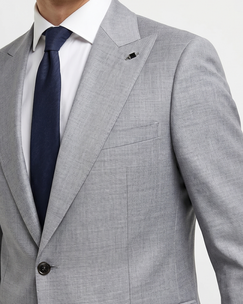 Men's Black Gabardine Solid Grey Slim Fit 2-Button Wool Suit – view 2