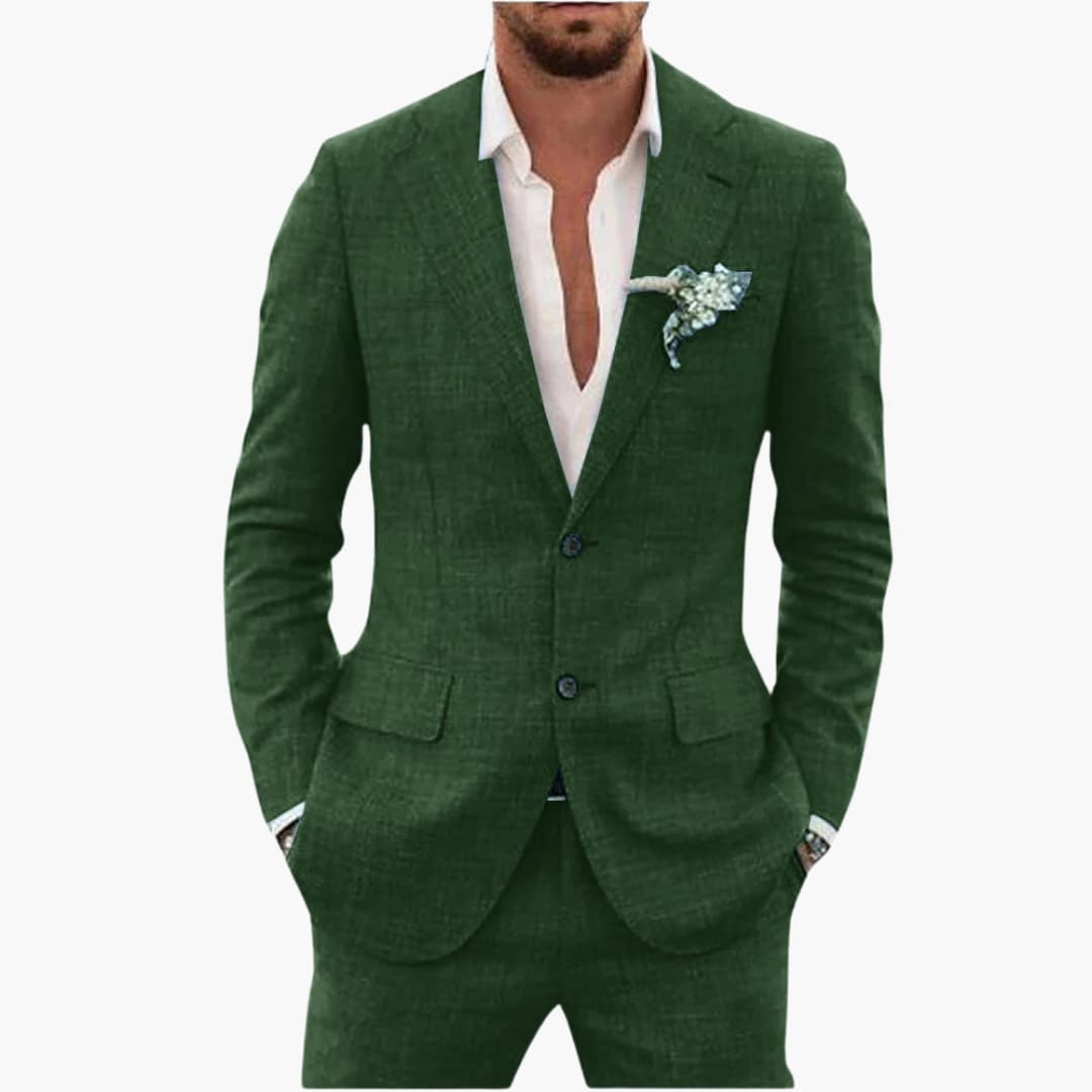 Men's Linen Suit Set – Two-Piece Button Blazer & Trousers Summer Holiday Suit