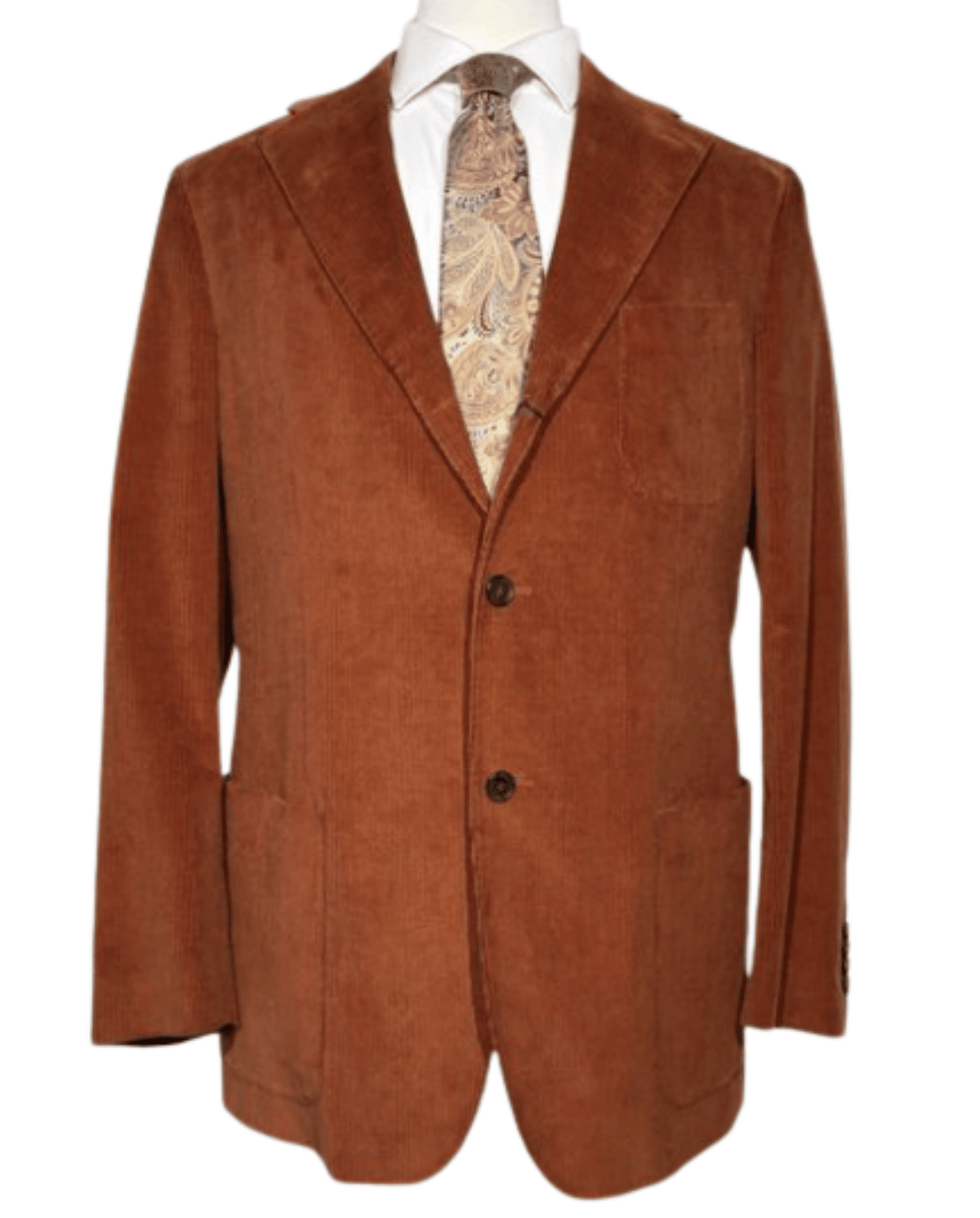Men's Burnt Orange Corduroy Notch Lapel Slim Fit 3-Button Cotton Suit – view 2