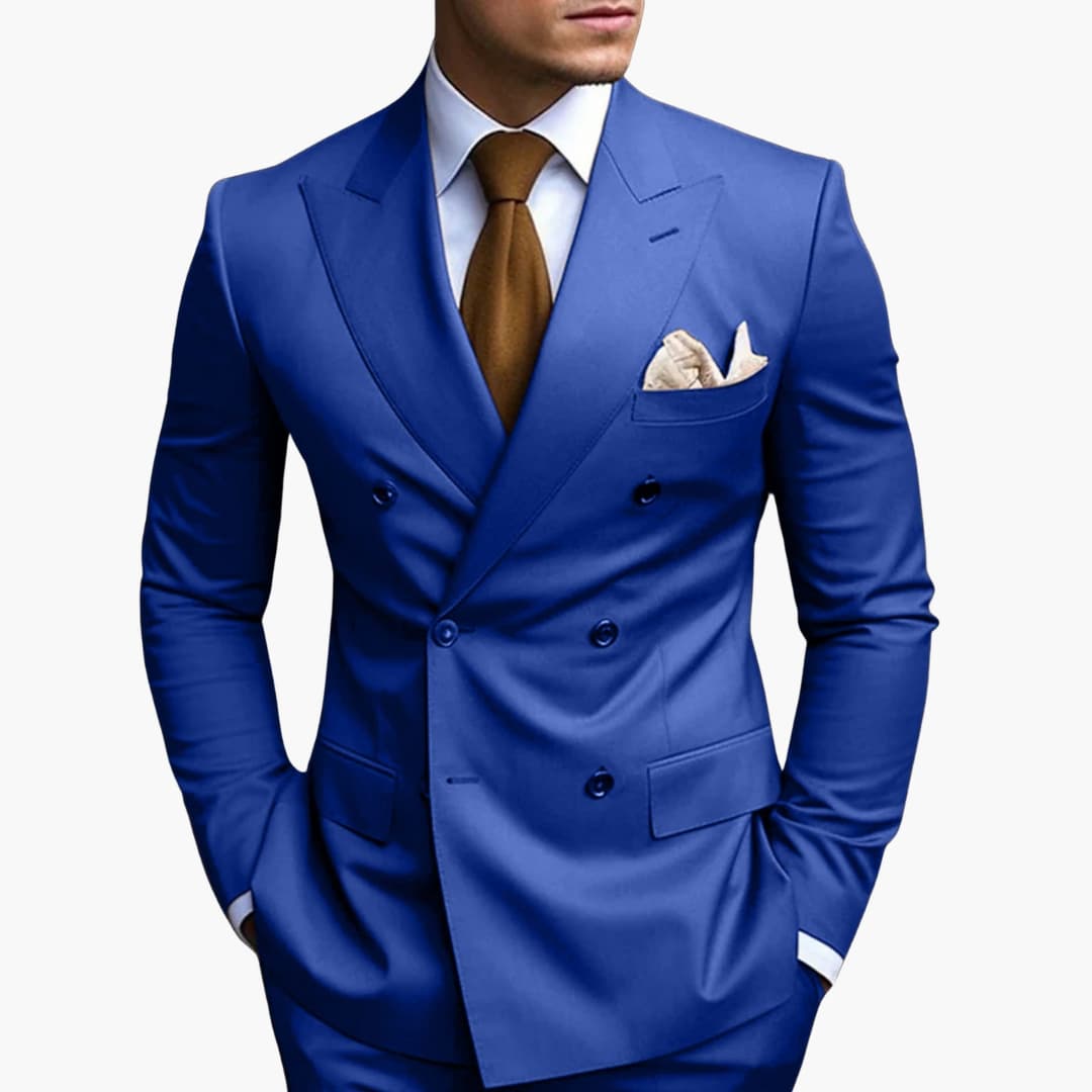 Men's Double-Breasted Suit Set – Tailored Notched-Lapel Blazer & Trousers for Weddings & Business