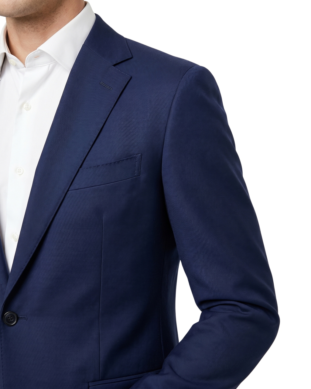 Men's Solid Dark Blue Slim Fit Gabardine Wool 2-Button Suit – view 2