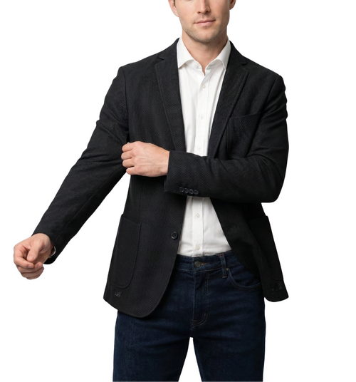 Men's Black Technical Weave Slim Fit 4 Way Stretch Air Blazer – view 2