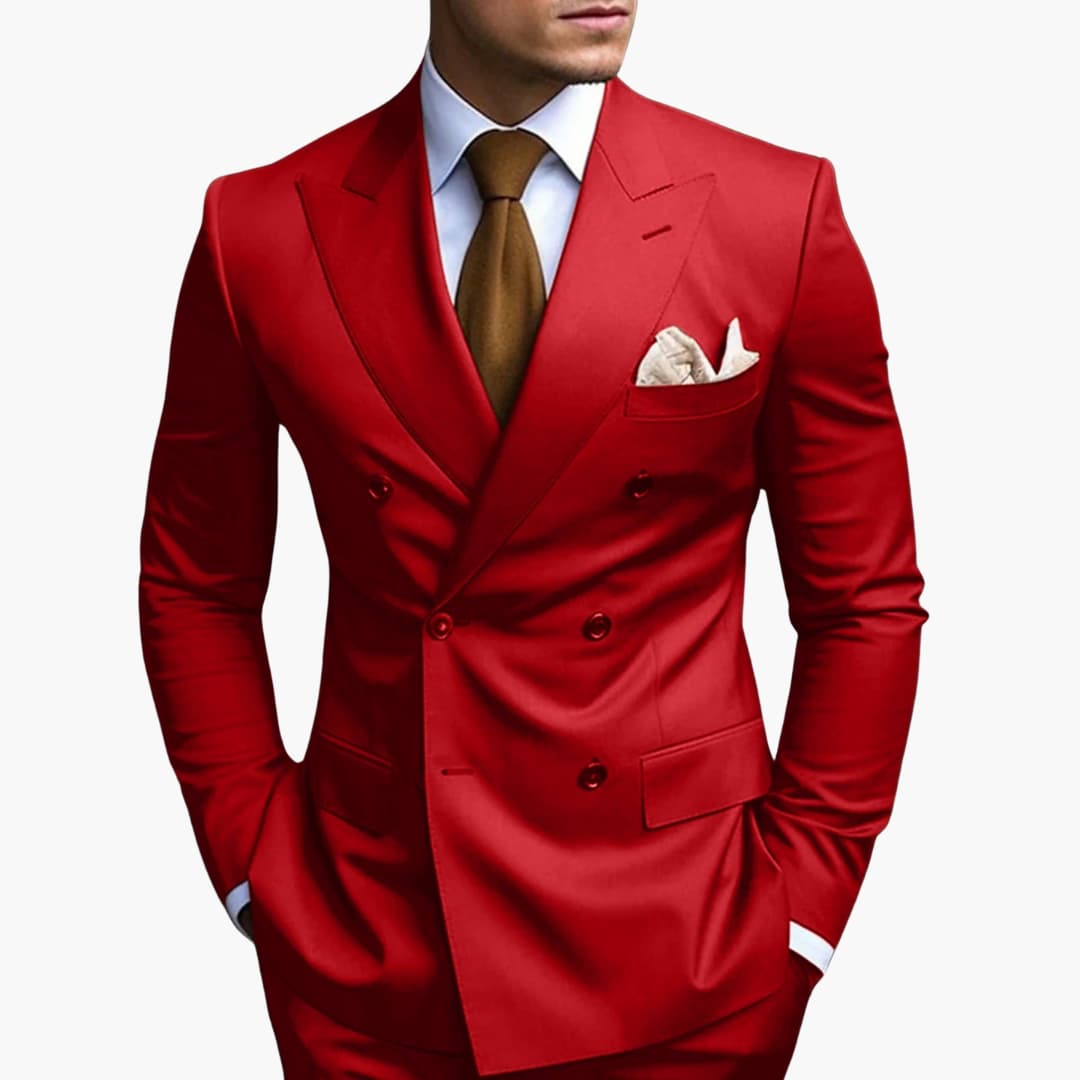 Men's Double-Breasted Suit Set – Tailored Notched-Lapel Blazer & Trousers for Weddings & Business
