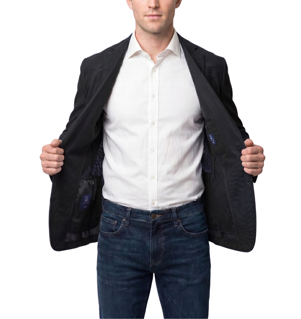 Men's Black Technical Weave Slim Fit 4 Way Stretch Air Blazer – view 3