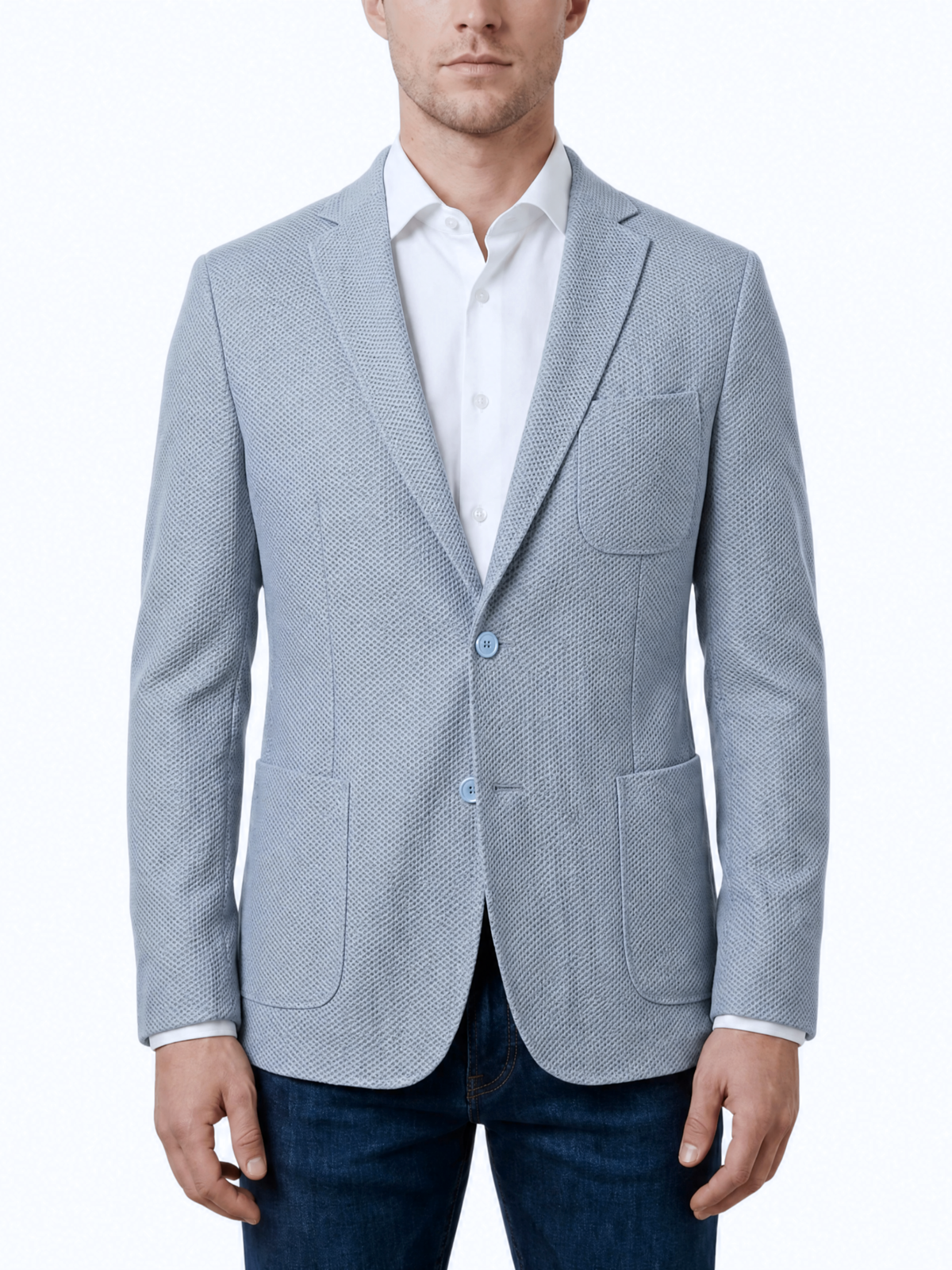 Men's Light Blue Technical Weave Slim Fit 4 Way Stretch Air Blazer