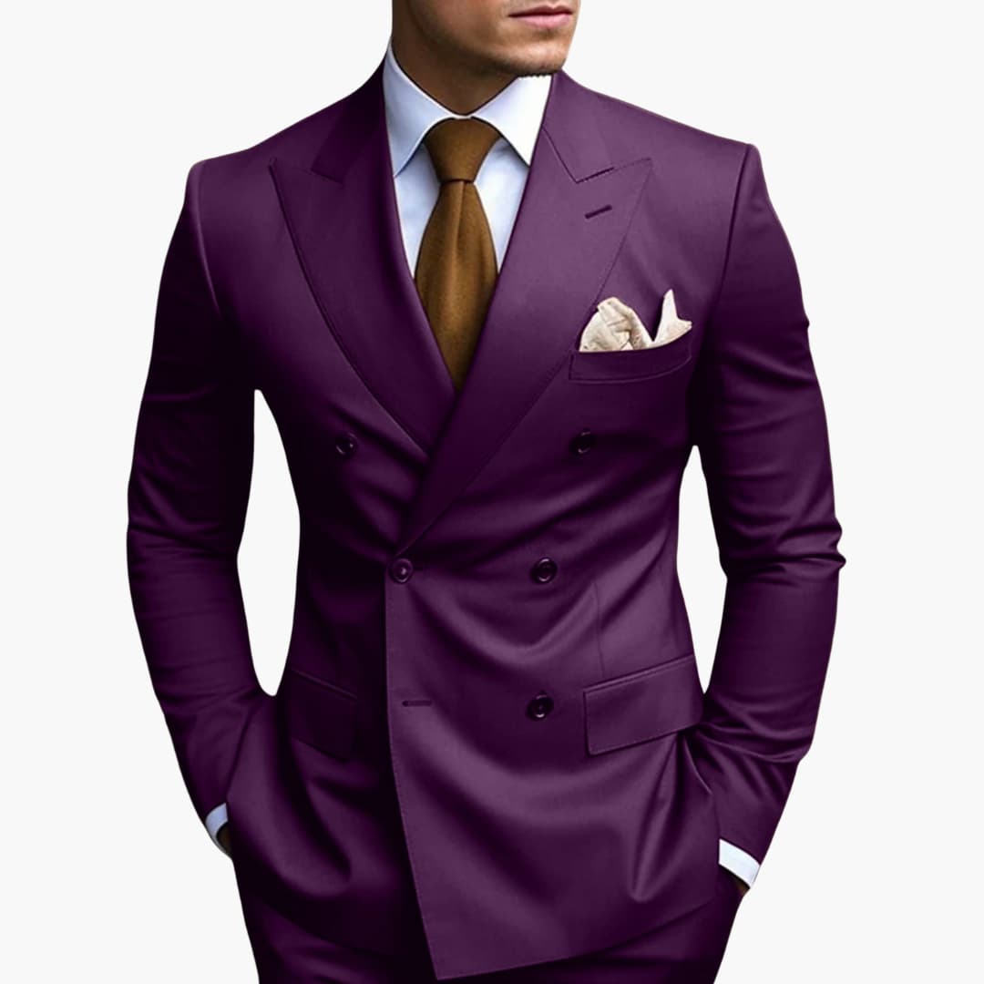 Men's Double-Breasted Suit Set – Tailored Notched-Lapel Blazer & Trousers for Weddings & Business