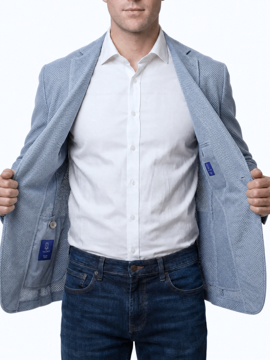Men's Light Blue Technical Weave Slim Fit 4 Way Stretch Air Blazer – view 2