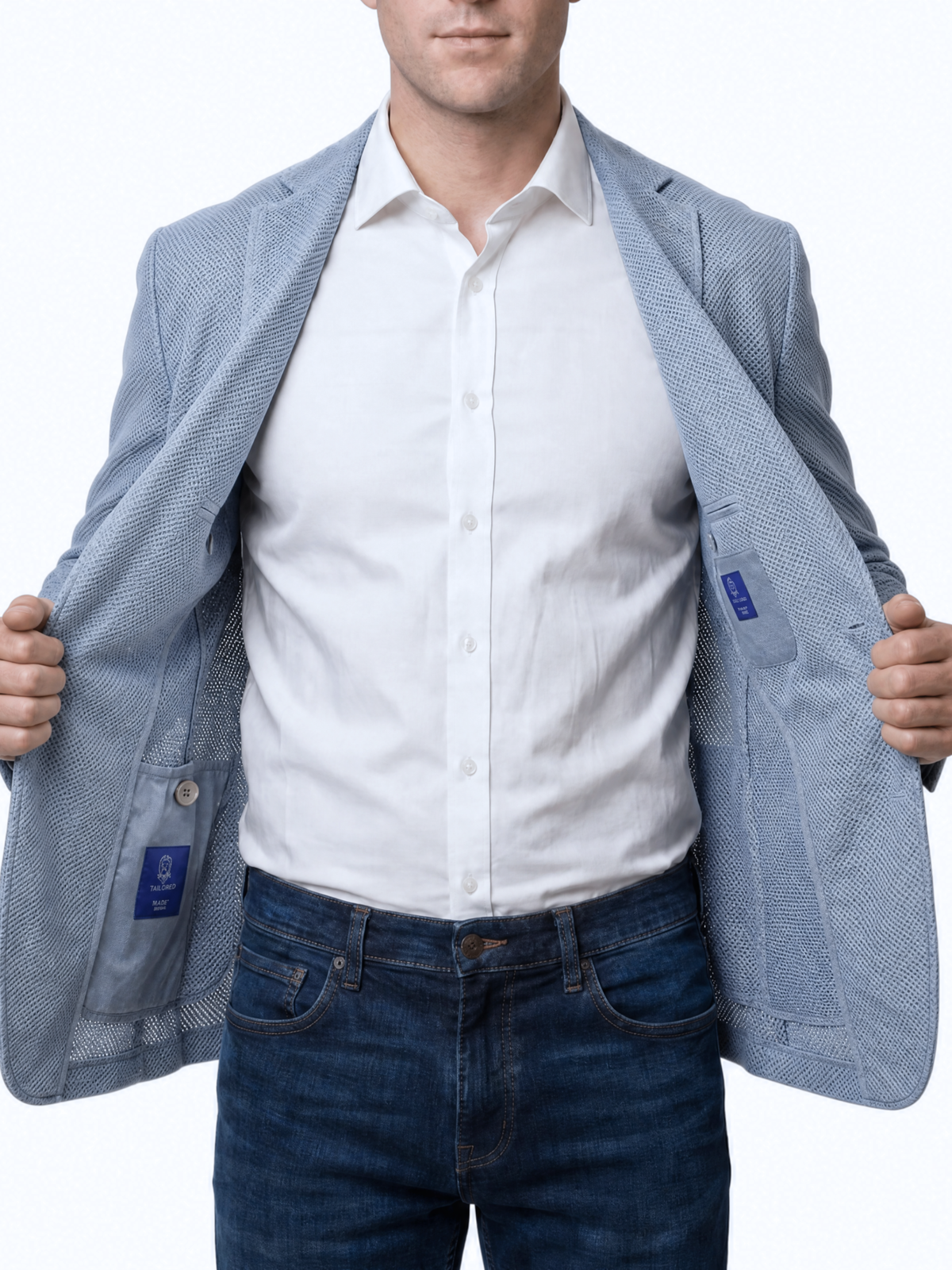 Men's Light Blue Technical Weave Slim Fit 4 Way Stretch Air Blazer – view 2