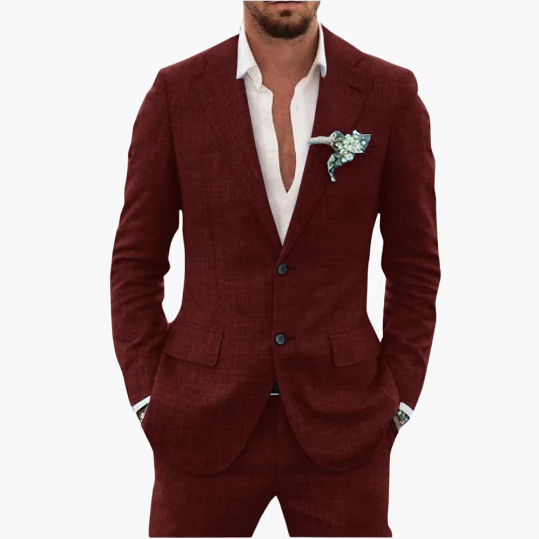 Men's Linen Suit Set – Two-Piece Button Blazer & Trousers Summer Holiday Suit