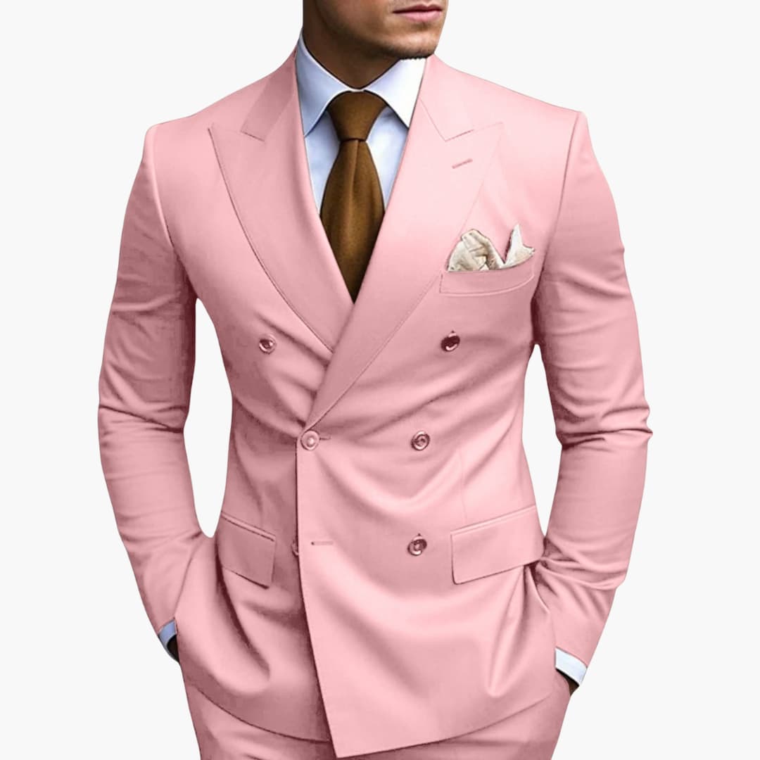 Men's Double-Breasted Suit Set – Tailored Notched-Lapel Blazer & Trousers for Weddings & Business