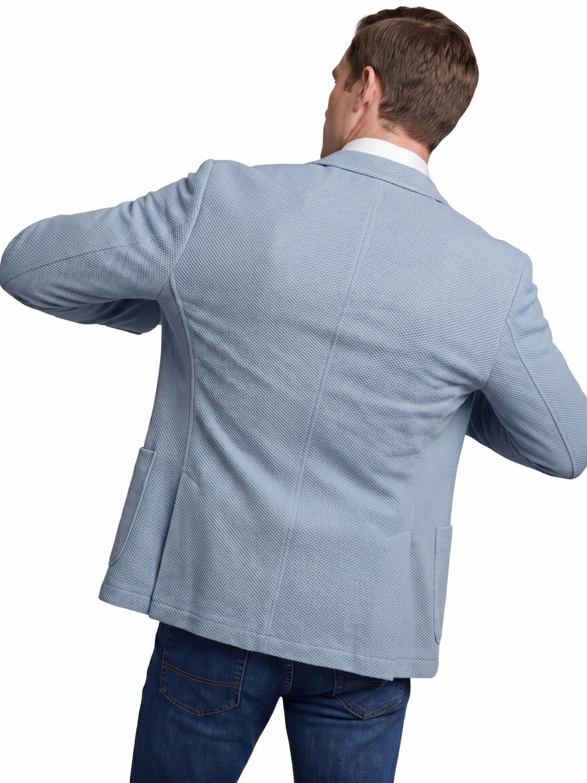 Men's Light Blue Technical Weave Slim Fit 4 Way Stretch Air Blazer – view 3