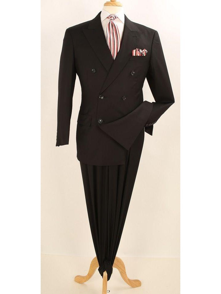 Men's Classic Fit Solid Black Double Breasted Wool 3-Piece Suit – view 2