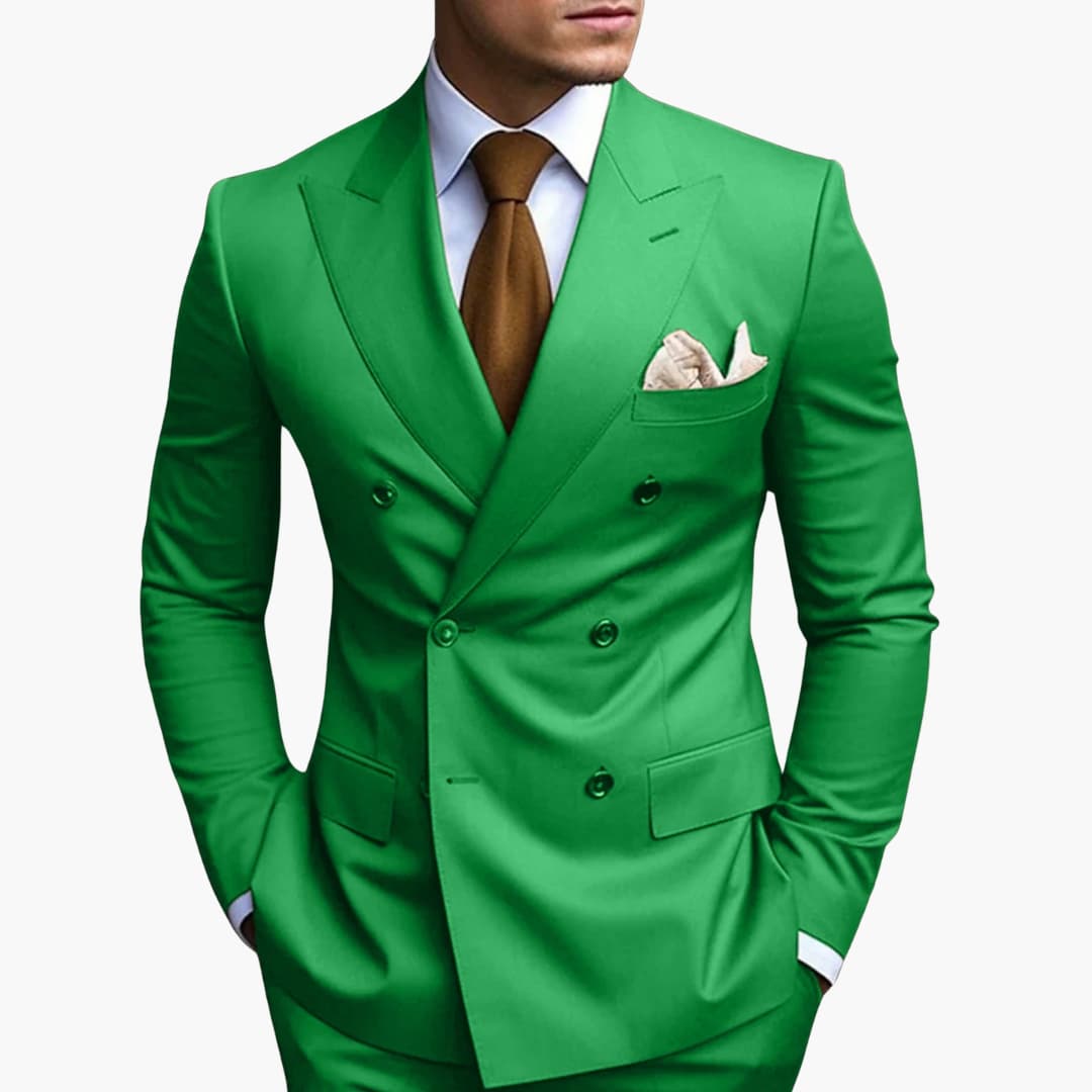 Men's Double-Breasted Suit Set – Tailored Notched-Lapel Blazer & Trousers for Weddings & Business