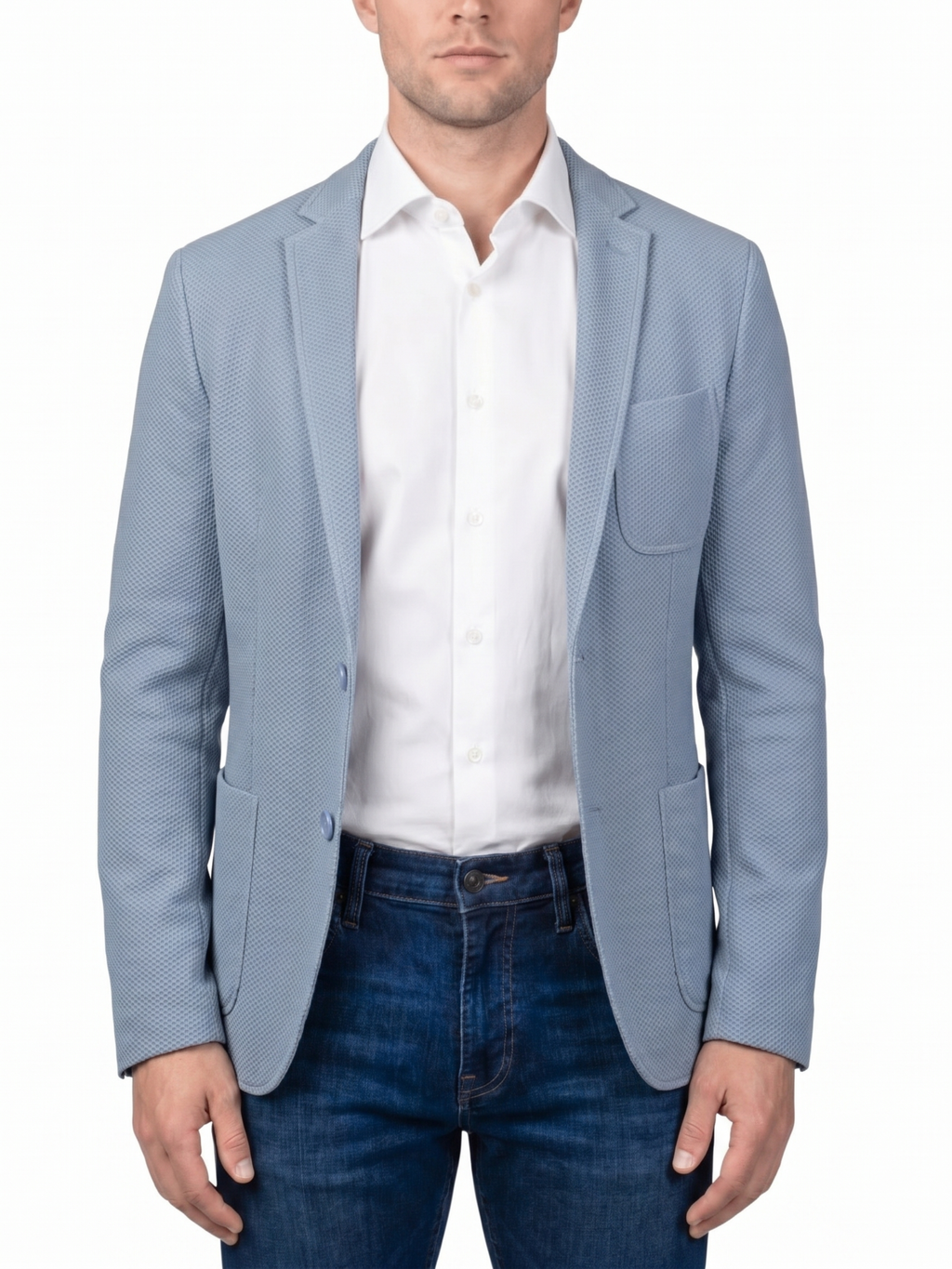 Men's Light Blue Technical Weave Slim Fit 4 Way Stretch Air Blazer – view 4