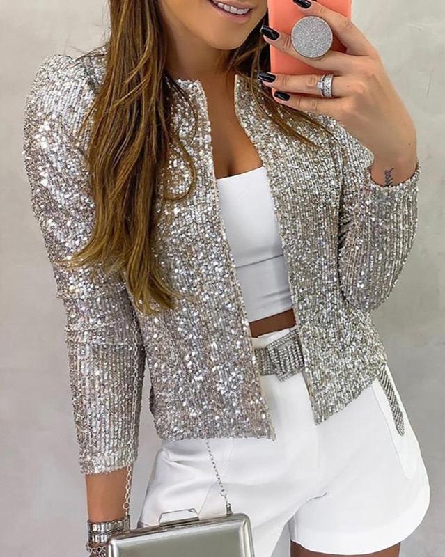 Women's Sequin Jacket – Sparkling Collared Evening & Party Jacket