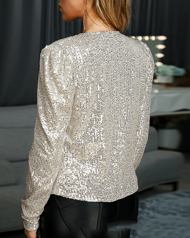 Women's Sequin Jacket – Sparkling Collared Evening & Party Jacket