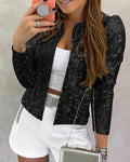 Women's Sequin Jacket – Sparkling Collared Evening & Party Jacket