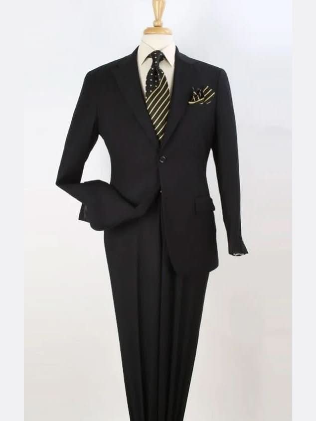 Men's Solid Black Wool Classic Fit 3-Piece Suit Peak Lapels – view 2