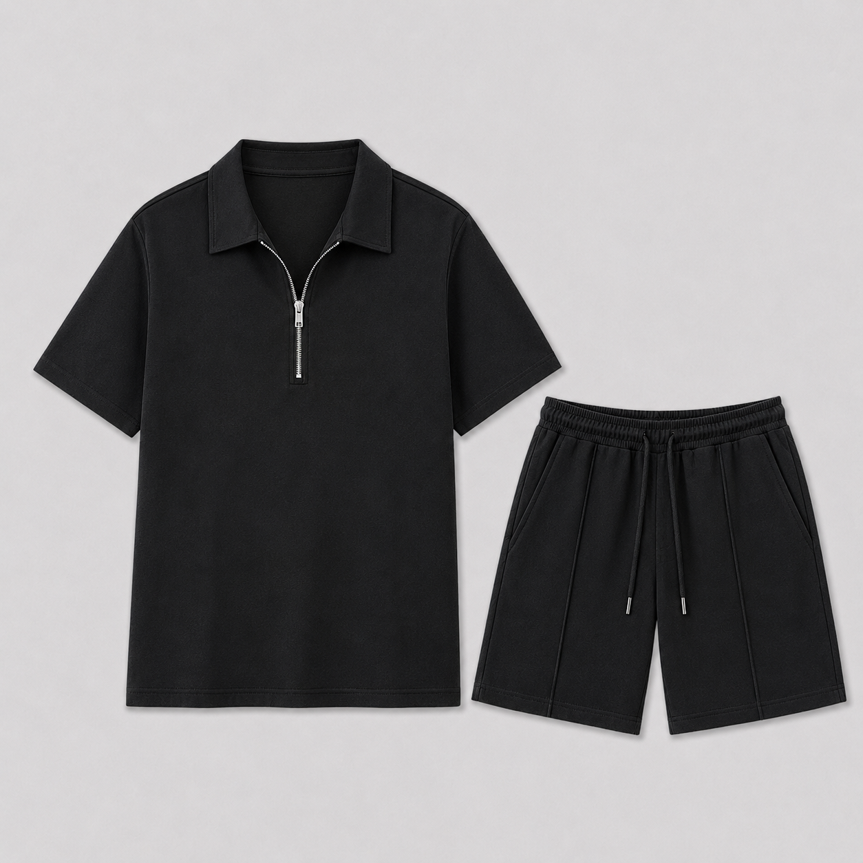 Men's Polo & Shorts Set – Zip Polo Two-Piece Summer Outfit