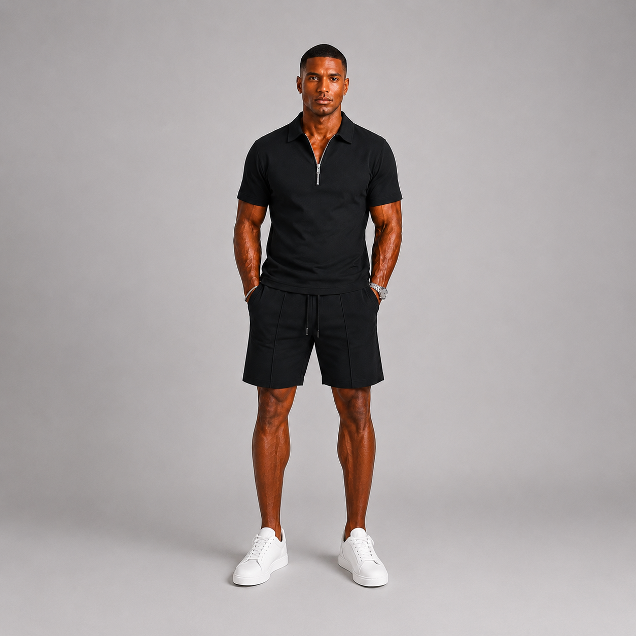 Men's Polo & Shorts Set – Zip Polo Two-Piece Summer Outfit