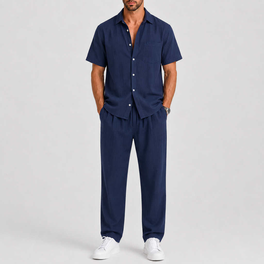 Men's Summer Set – Shirt & Wide-Leg Trousers Two-Piece Outfit