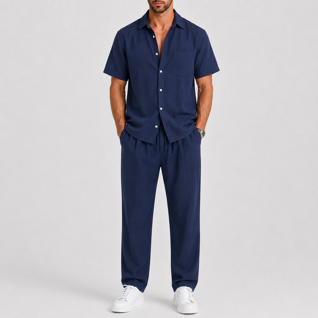Men's Summer Set – Shirt & Wide-Leg Trousers Two-Piece Outfit