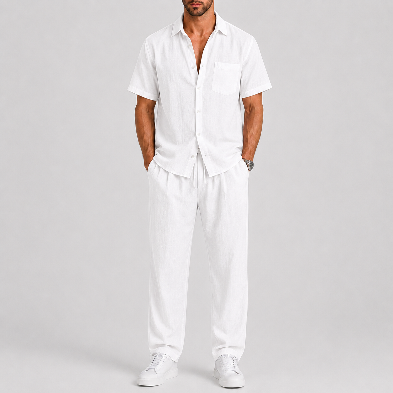 Men's Summer Set – Shirt & Wide-Leg Trousers Two-Piece Outfit