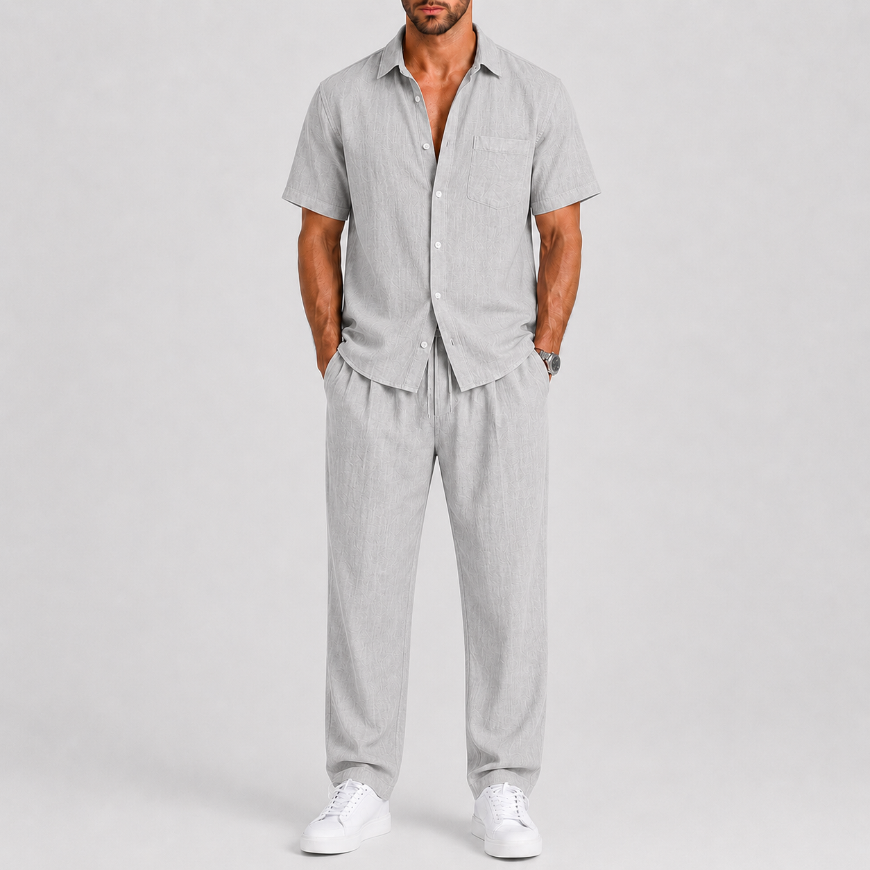 Men's Summer Set – Shirt & Wide-Leg Trousers Two-Piece Outfit