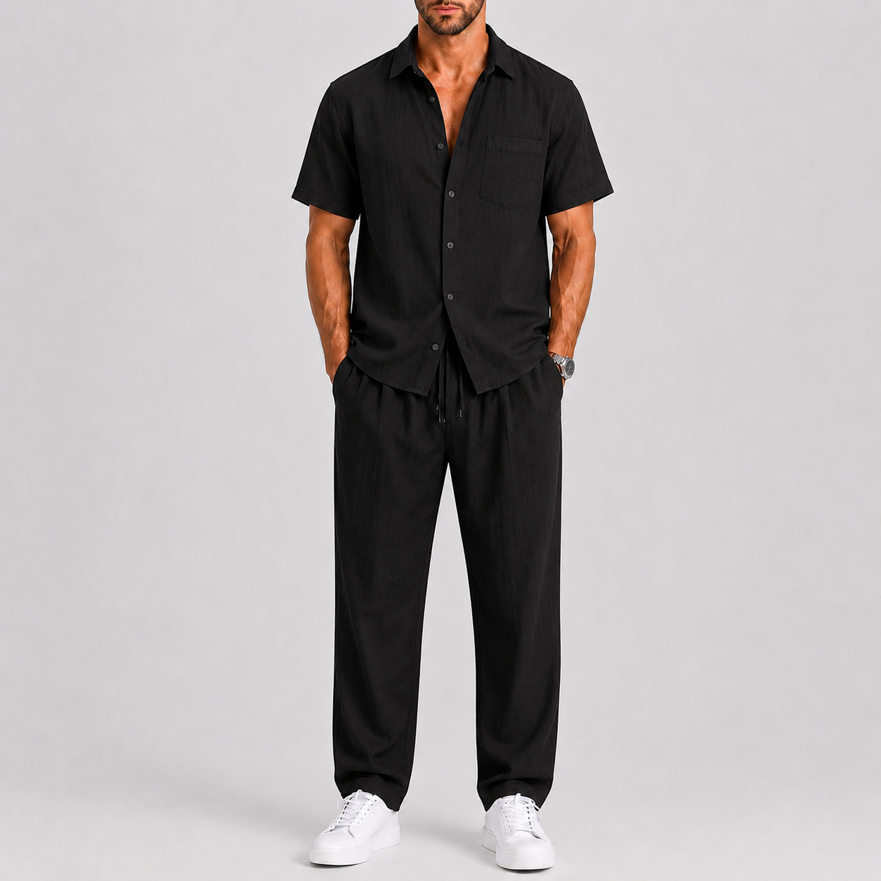 Men's Summer Set – Shirt & Wide-Leg Trousers Two-Piece Outfit