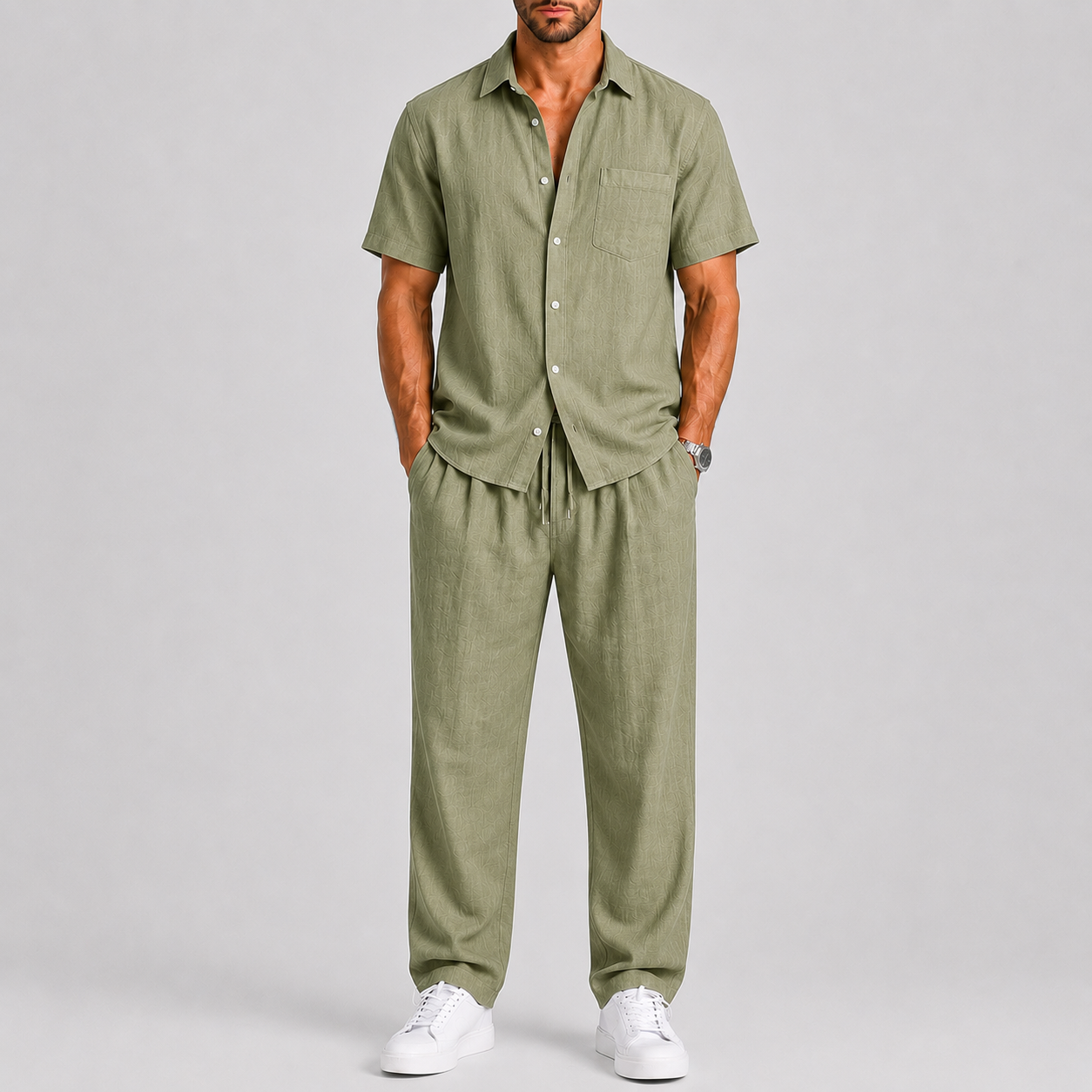 Men's Summer Set – Shirt & Wide-Leg Trousers Two-Piece Outfit