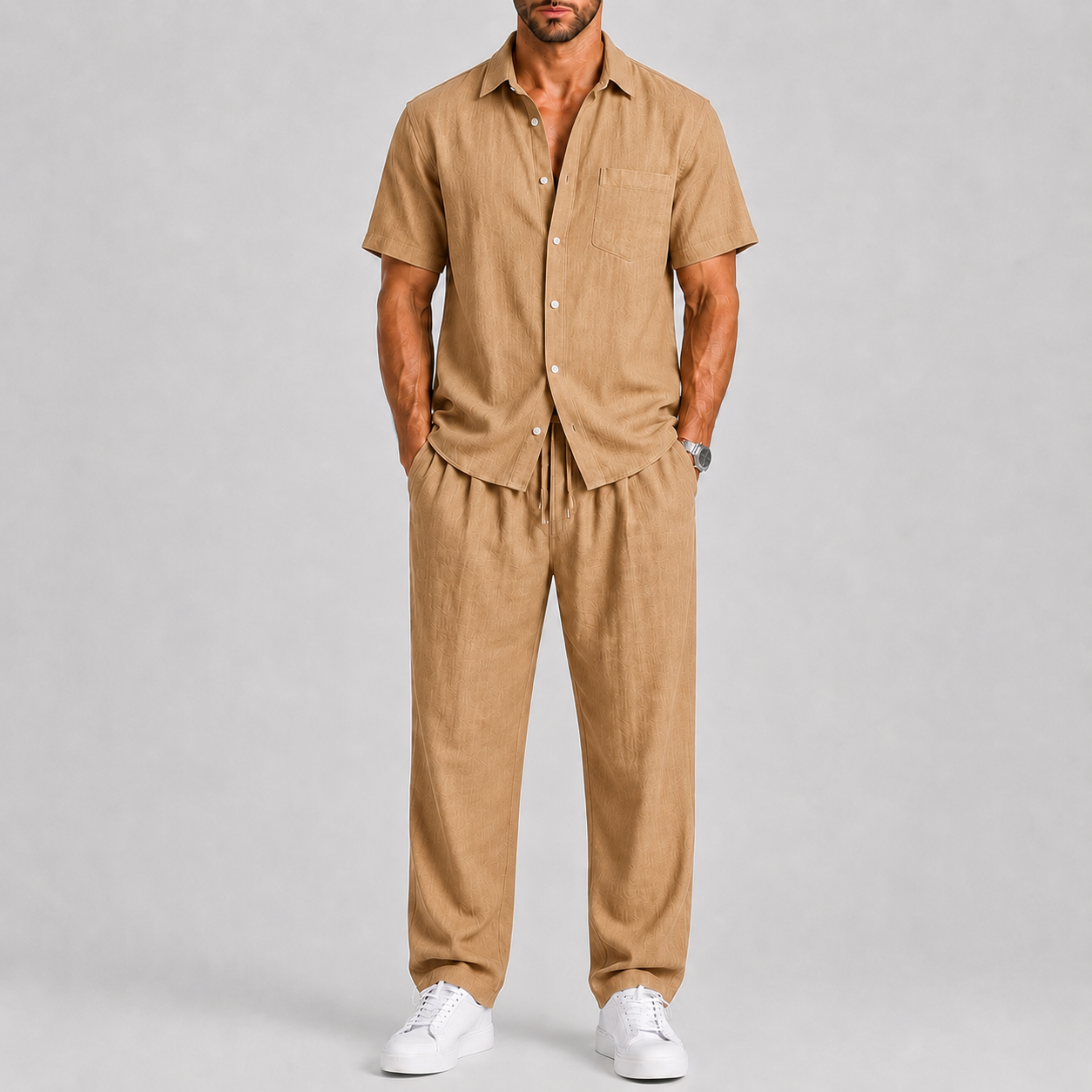 Men's Summer Set – Shirt & Wide-Leg Trousers Two-Piece Outfit