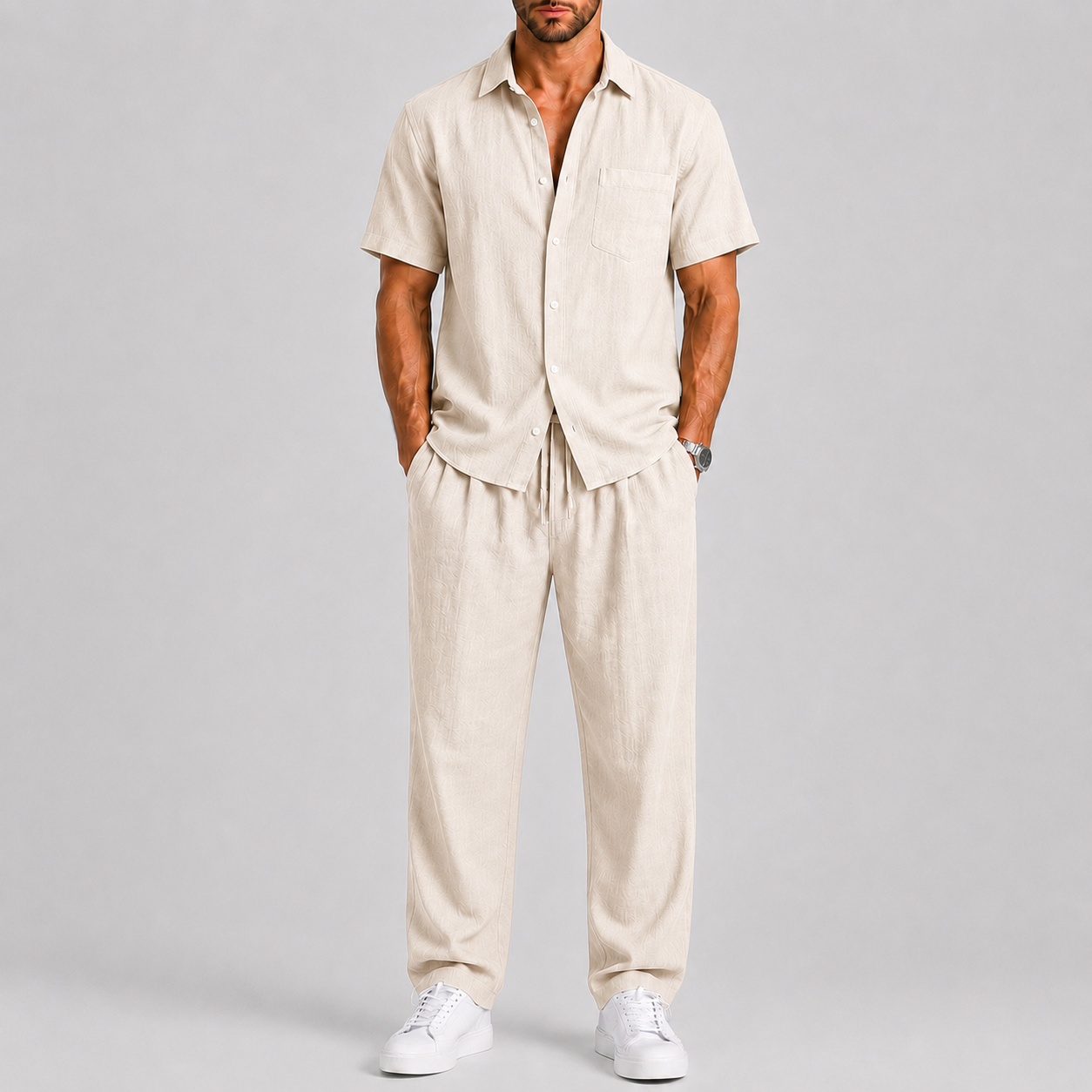 Men's Summer Set – Shirt & Wide-Leg Trousers Two-Piece Outfit