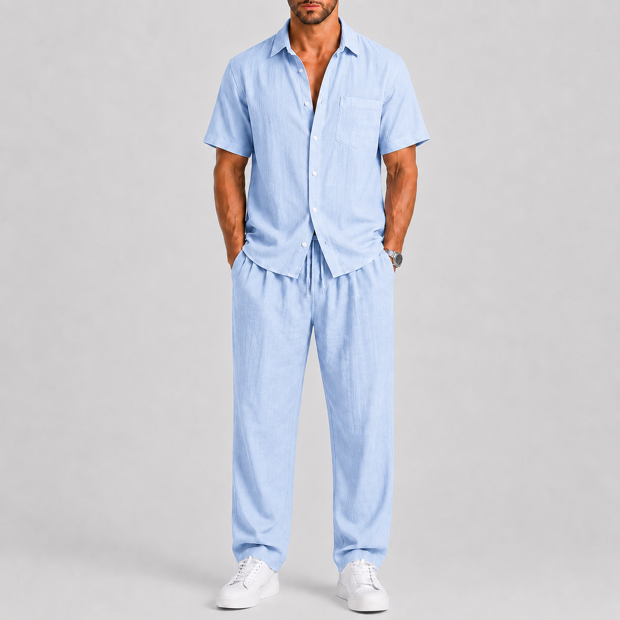 Men's Summer Set – Shirt & Wide-Leg Trousers Two-Piece Outfit