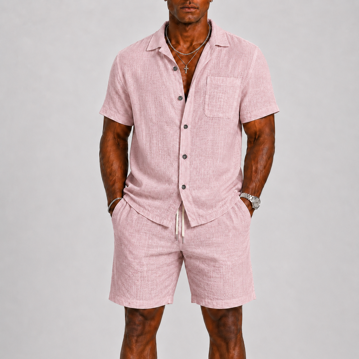 Men's Linen Set – Short-Sleeve Shirt & Shorts Two-Piece Summer Outfit