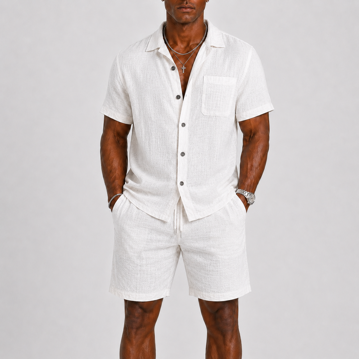 Men's Linen Set – Short-Sleeve Shirt & Shorts Two-Piece Summer Outfit